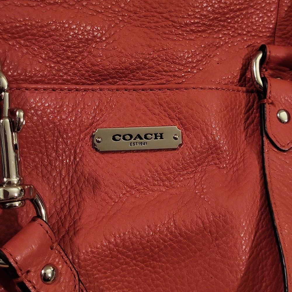 Coach Avery Pebbled Leather Satchel, Coral - Picture 2 of 7